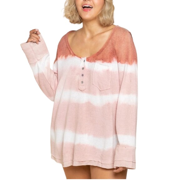 POL oversized pullover cotton henley pink ombre size small - Picture 2 of 11